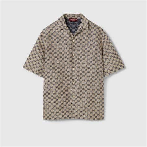 Gucci Camicia in tessuto di misto lino con motivo GG